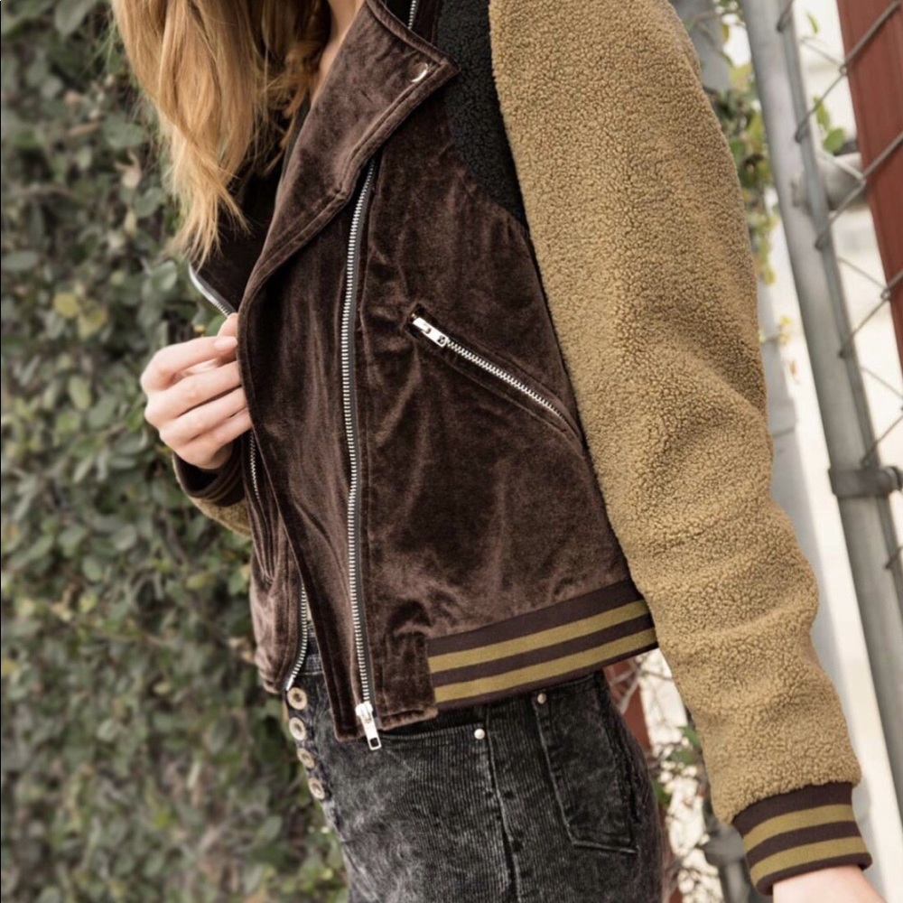POL clothing woman’s size M jacket biker motorcycle brown bomber velvet Sherpa - Picture 15 of 15